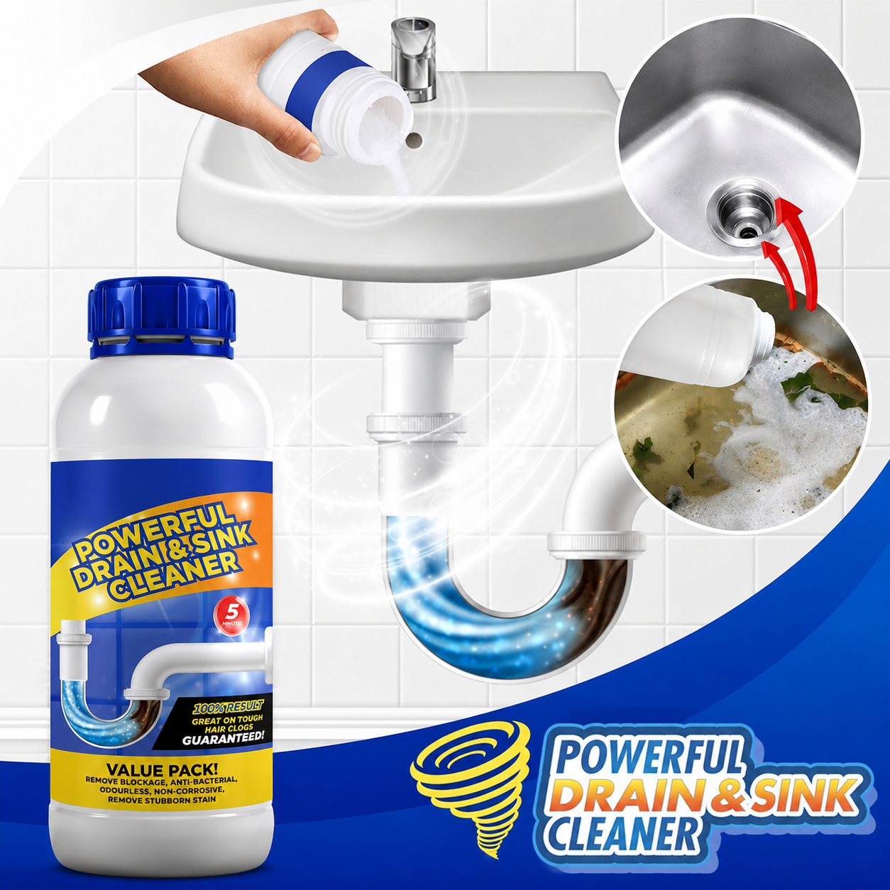 Sanitizo Powerful Drain & Sink Cleaner Powder 100 gm Each(Pack of 4) (PL)