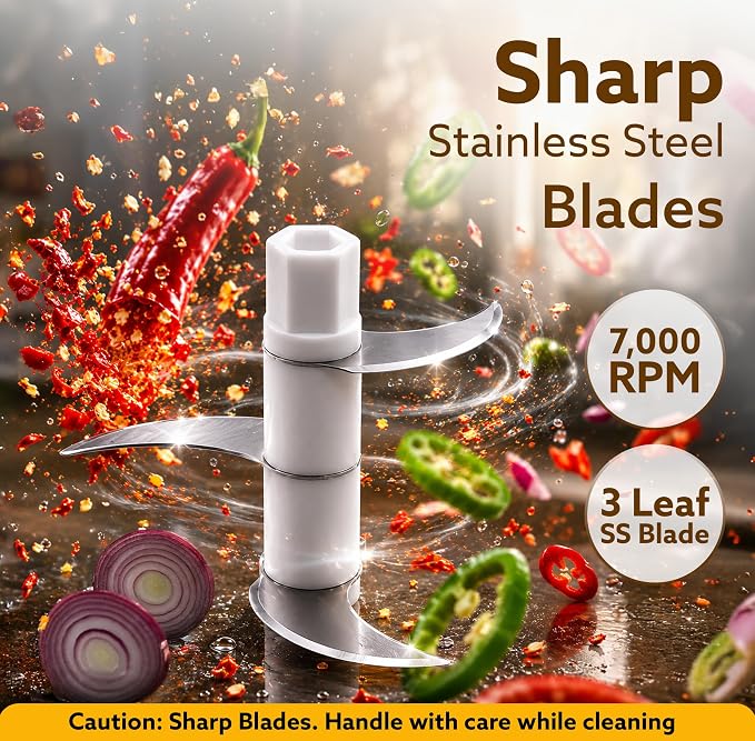AGARO Elite Rechargeable Mini Electric Chopper, Food Grade Bowl, Stainless Steel Blades, Rechargeable, One Touch Operation, for Chopping Garlic, Ginger, Onion, Vegetable, Nuts,
